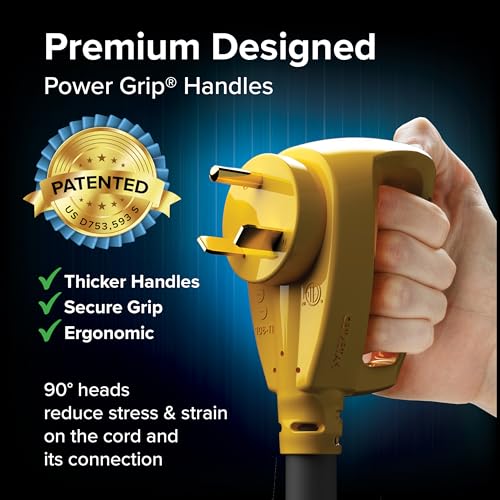 Camco PowerGrip 50-Ft 30-Amp Camper/RV Extension Cord - Standard Connectors | - 30-Amp Male & 30-Amp Female Connections, 10-Gauge Copper Wires w/Heat Resilient PVC Coating - Rated for 125V/3750W (55197) - size: 50-Foot, style: Standard End