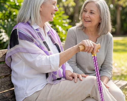 Asterom Canes for Women - Foldable, Adjustable, Collapsible - Fashionable Walking Cane for Women, Wooden Handle - color: Purple