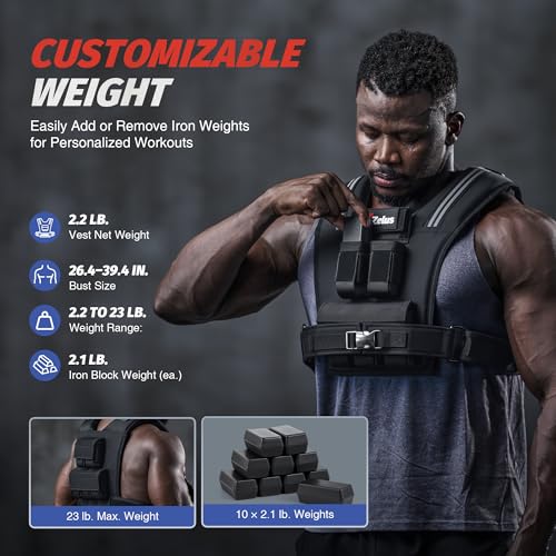 ZELUS Weighted Vest Men, 23lbs/36lbs/45lbs Adjustable Weight Vest with 10/16/20 removable Iron Weights and Reflective Strips, No-Bounce Design for Strength Training, Running, HIIT & Calisthenics - size: 36LB