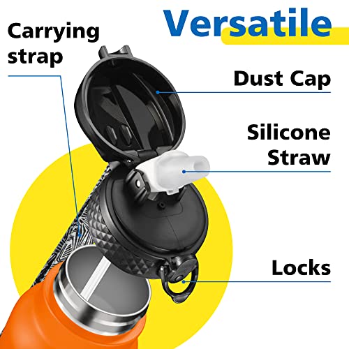 Han's Bottle Sports Water Bottle - 32 Oz, Straw Lid, Leak Proof, Vacuum Insulated Stainless Steel, Double Walled, Thermo Mug,Fire - color: Fire, size: 32 Ounces