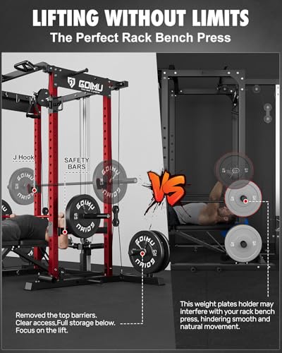 RH01 Power Cage Rack, 2000LBS Squat Rack with with Cable Crossover System&LAT Pull Down System, Multi-Function Workout Cage for Home&Garage Gym - color: Red, size: RH01 Power Cage