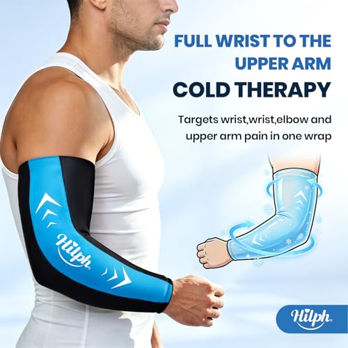Hilph Full Arm Elbow Ice Pack Sleeve for Pitchers, Extended-Length Design | Reusable Hot & Cold Compression Gel Ice Wrap for Tennis Elbow, Golfers Arm, Bursitis, Tendonitis, Carpal Tunnel, Large - size: Large