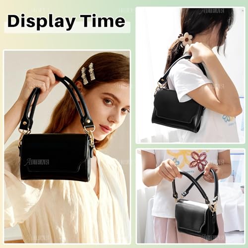 AUEAR, Leather Replacement Handles Purses Straps Black Handbag Strap with Gold Lobster Buckles for Small Handmade Straw Bag (15.7 Inches, Style A, 2 Pack) - color: Black