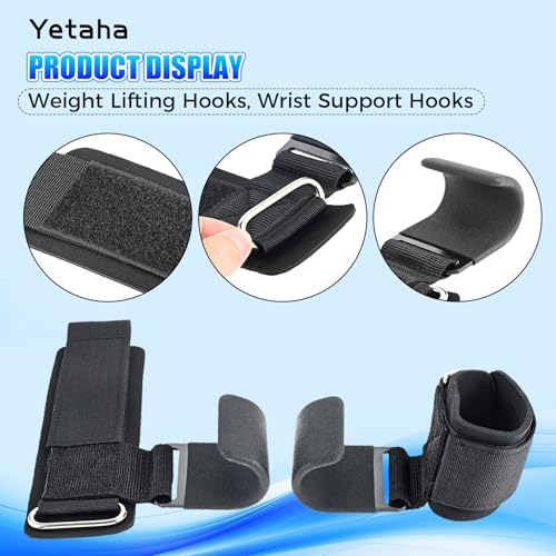 Yetaha Weight Lifting Hooks, Wrist Support Hooks, Wrist Guard Steel Plate Hook, Anti-slip Hanging Single Bar Weightlifting Hooks for Deadlifts Pull Ups Shrugs, Gym Gloves Men and Women
