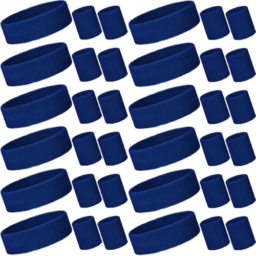 Bememo 36 Pcs Neon Sweatbands Set Soccer Party Favors Cotton Headbands Wristband Sweat Bands Soccer Mom Essentials for Football Fans Sporting Events 80 90s Glow Party - color: Dark Blue, size: Small
