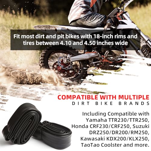AR-PRO (2-Pack) 4.10/4.50-18" Heavy duty Dirt Bike Inner Tube with TR4 Straight Valve for 110/100-18,110/90-18,110/80-18,120/90-18,120/80-18,100/100-18 Motorycle Rear Tire - size: 4.10/4.50-18"
