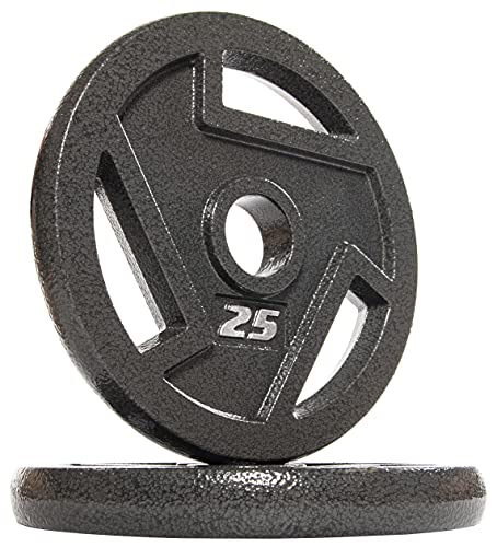 Signature Fitness Olympic 2-Inch Cast Iron Plate Weight Plate for Strength Training and Weightlifting, Multiple Sizes - color: 25LB Pair, style: Style #3