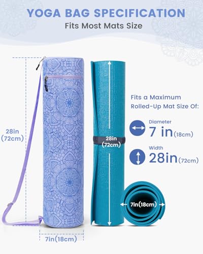 Gonex Yoga Mat Bag with Full-Zip Design, Fits Most Mats | 600D Oxford Fabric, Wet Pocket, Front Zip Pocket, Adjustable Strap, Fits Mats up to 26" - color: Blue Mist