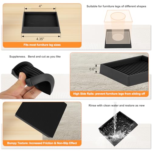 xxxHOLIC Heavy Duty Non Slip Furniture Pads – 4”x 4” Black Square (Set of 4) – Thick 0.2” Natural Rubber Grippers – No Adhesive Furniture Leg Stoppers for Hardwood Floors, Couch & Bed Anti Slide Cups - color: Black, size: 4"*4"Square
