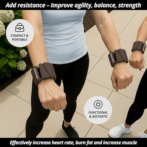 Wrist & Ankle Weights, Adjustable Bands for Women & Men Workouts, Set of 2 – 2lb or 4lb (1lb or 2lb each strap) Ideal for Runs, Jogs, Walks, Yoga, Dance, Pilates, Cardio, Aerobics, Strength Training - color: Brown, size: 2LB (1LB each)