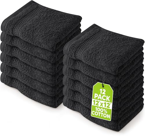 Utopia Towels 12 Pack Premium Wash Cloths Set, 12 by 12 Inches, 100% Cotton Ring Spun, Highly Absorbent and Soft Feel Essential Washcloths for Bathroom, Spa, Gym, and Face, Black - color: Black, size: 12 Wash Cloths