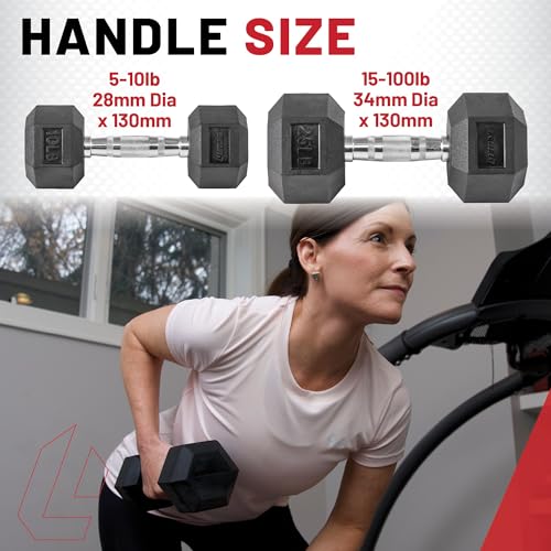 Lifeline Fitness Hex Dumbbells, Rubber Wrapped Hex Dumbbells, Premium Quality, Ergonomic Knurled Handle, Dumb Bells for Exercise, Home Gym Exercise Weights - style: 70 lb