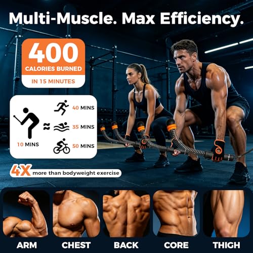 Weighted Ropeless Battle Ropes, Adjustable Weights Portable Cordless Battle Ropes for Home Gym with Gloves, Cardio Exercise Fitness Equipment for Low-Impact Workout, Strength & HIIT, for Men & Women