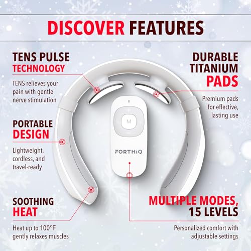 FORTHiQ Neck TENS Machine with Heat, Electric Neck Massager for Pain Relief, 15 Levels Deep Tissue Massage, Portable and Soothing, FSA-HSA Eligible