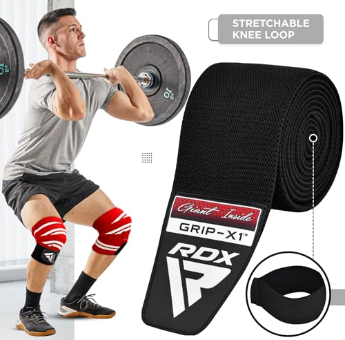 RDX Knee Wraps for Weightlifting, 78” Elasticated Straps Power Lifting Leg Press Support Gym Fitness Squats Workout Men Women - color: Full Black