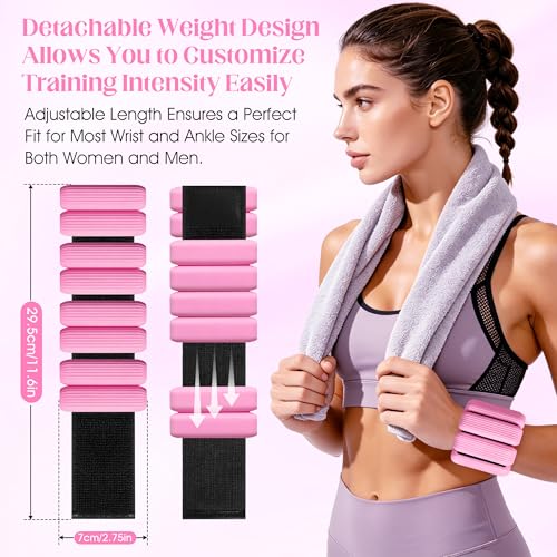 Wrist Weights, 2Pack Adjustable Ankle Weights for Women/Men, Silicone Weighted Bangles for Yoga, Pilates, Running & Walking, Arm & Leg Weights, 2lb - color: Pink