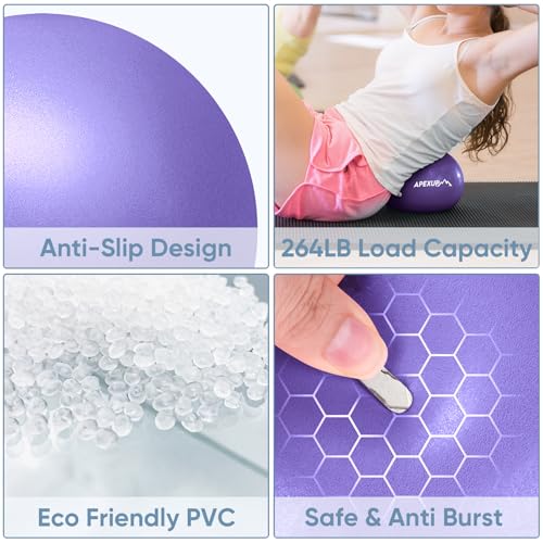 APEXUP 9 Inch Pilates Ball Small Exercise Ball for Yoga, Fitness, Balance, Core Workout, Physical Therapy - color: Purple