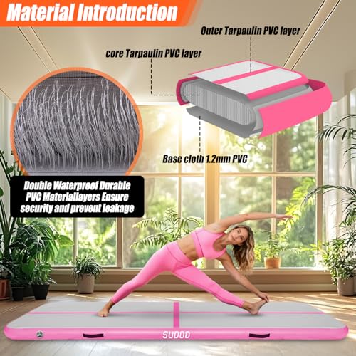 SUDOO Gymnastics Air Mat 10ft/13ft/16ft Inflatable Air Tumble Track Mat 4" Thick Tumbling Mat With Pump or No Pump for Training Tumble Yoga Cheerleading Parkour Beach Water Activities Home Use - color: Pink, size: 13ft*3.3ft*4in (4*1*0.1m)