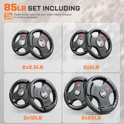 XDDIAS Rubber Weight Plates for Barbell, 2-Inch Olympic Grip Plate for Strength Training, Weightlifting and Bodybuilding in Home & Gym, Solid Cast Iron Weight Plates Pair and Sets - color: 85LBS Set (Pair of 2.5, 5, 10, 25)