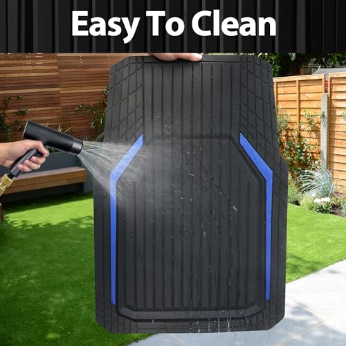 CAR PASS Heavy Duty Rubber Floor Mats for Car, Waterproof Liner Deep Dish Car Mats Full Sets, Universal Trim to Fit for SUV Truck Sedans Vans, All Weather Automotive Floor Mats 3pcs, Black Blue - color: Blue Black