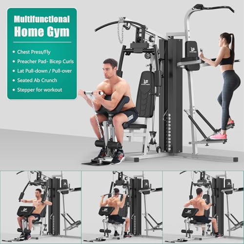 ULTRA FUEGO Multifunctional Home Gym Equipment Workout Station with Pulley System, Arm, and Leg Developer for Full Body Training - style: 138lb Black Home Gym Station with Power Tower
