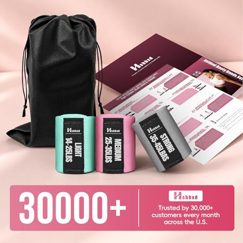 Fabric Resistance Band Set with Exercise Guide, 3 Levels for Hip and Glute | For women and men; 3 resistance levels with an exercise guide for legs, squats, yoga, fitness, and physical therapy - color: gray, pink, green