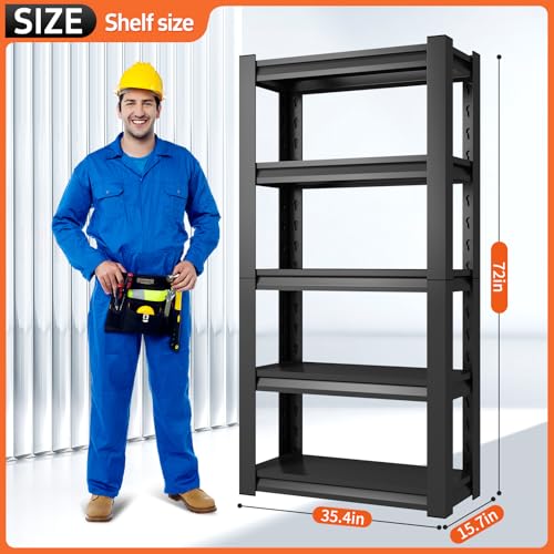 72" H Garage Shelving Unit, Garage Storage Shelves 2500LBS Heavy Duty Shelving, Adjustable 5 Tier Metal Shelving Utility Shelf, Storage Rack for Industrial, Warehouse, Basement (16" D*36" W*72" H) - size: 16" D*36" W*72" H