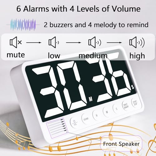 Digital Kitchen Timer with 7.1” Extra Large Display, Rechargeable Magnetic LED Countdown/Up Memory Timer with 6 Alarms & 4 Volume Levels for Cooking, Classroom, Office, Home Gym (White) - color: White