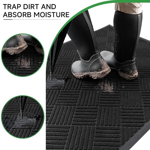 100pointONE Front Door Mat, Heavy Duty Indoor Outdoor Doormat, 72" x 36" Low Profile Outdoor Mats for Home Entrance, Stain and Fade Resistant Welcome Mat Ideal for High Traffic Area, Diamond Black - color: Black Diamond, size: 3' x 6' (Rectangular)