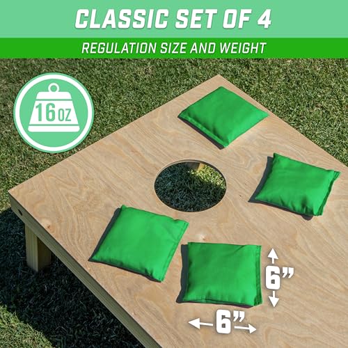 GoSports Classic Cornhole Bean Bags Set of 4-16 Colors Available - Regulation All Weather, Mix and Match - color: Bright Green