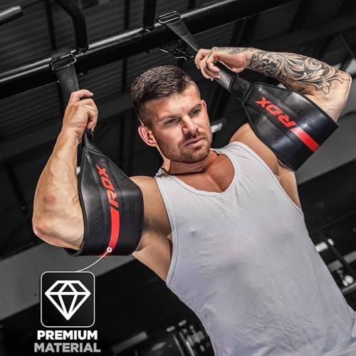 RDX AB Straps for Pull Up Bar Hanging (Pair), Maya Hide Leather, Abdominal Muscle Building Padded Arm Support Slings with D-Ring Strap, Leg Raise Exercise Fitness Workout Strength Training, Men Women - color: Black Red