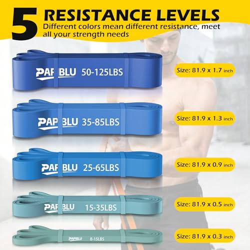Pull Up Bands, Resistance Bands Set for Pull-Up Assistance, Exercise Bands with Door Anchor & Grip Pads for Men & Women Working Out, Physical Therapy, Muscle Training - color: Blue