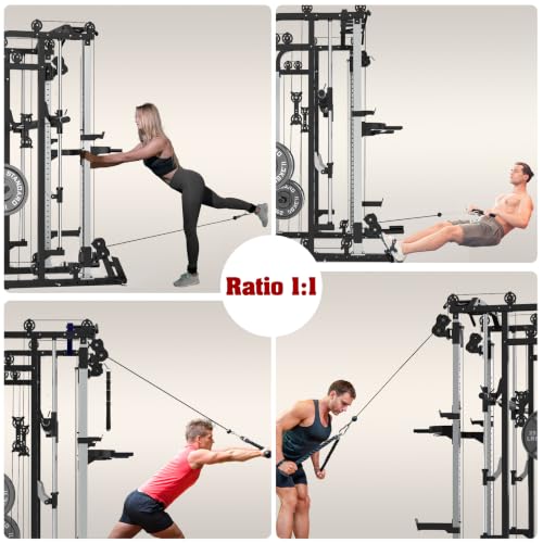 Smith Machine, Multifunctional Power Cage Rack with Smith Bar and Cable Pulley System, and LAT Pull Down Machine for Home Gym… - style: Power Cage with Landmine and Dipbar