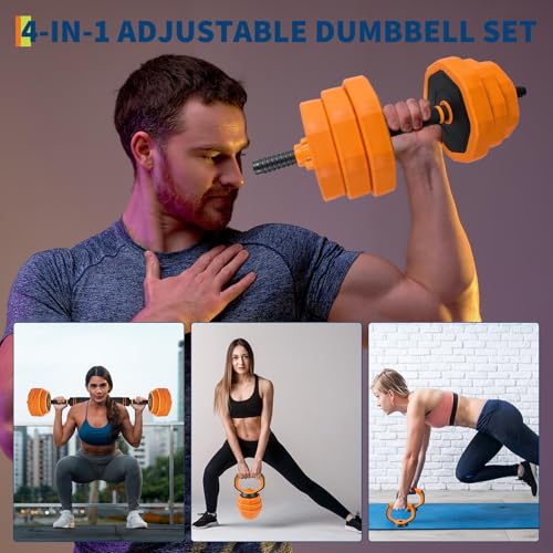 GarveeLife 4-in-1 Adjustable Dumbbell Set, Weight Set Used as Dumbbell, Barbell, Kettlebells & Push up Stand, Home Gym Fitness Exercise Equipment for Men Women - size: 66 LBS
