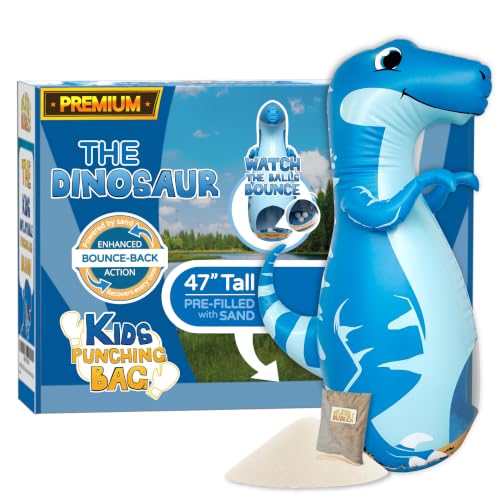 INFLATABLE DUDES Dinosaurs -Kids Punching Bag | Sand-Base | Bop Bag, Pre-filled with Sand, Inflatable Toy, Punching Bag for Kids, Enhanced Bounce-Back Action, Indoor/Outdoor - color: Blue Raptor | Pre-filled with Sand