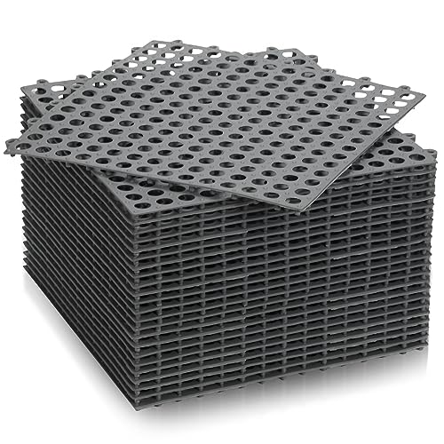 Tinideya 24 Modular Interlocking Floor Mat Rubber Tiles 12"x12" Drainage Interlocking Tiles Drain Holes Non-Slip Drainage Mats for Pool, Kitchen, Shower, Patio Pet Areas (Gray) (Round)
