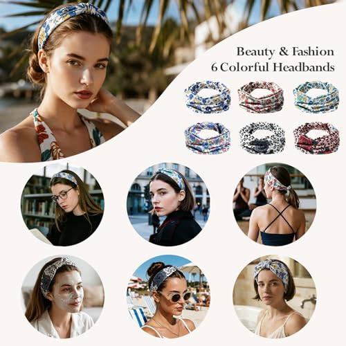 HSEM Boho Headbands for Women 6-Pack – Non-Slip Wide Head Bands, Thick Elastic Hair Bands – Large Knotted Soft Stretchy Sweatbands for Running, Yoga, Makeup, Washing Face, Spa & Workout - color: X-Colorful-2-12
