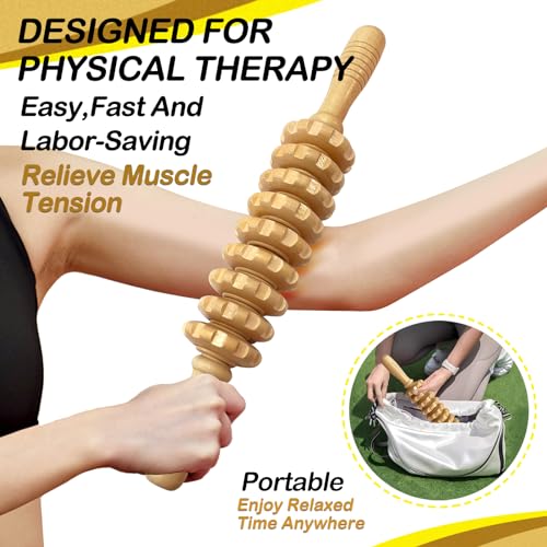 Manual Massager Wooden Handheld Roller Trigger Point Massager Stick for Fascia, Cellulite, Muscle & Abdomen, Body Therapy Massager, Muscle Belly Relief Tool, Natural Wood - color: Wood