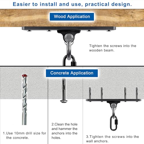 Dolibest Ceiling Mount Swing Hanger Heavy Duty Swing Set Hook for Porch Swing Hammock Chair Yoga Silk Suspension Straps Gymnastic Ring, Wall Anchor for Resistance Bands (900LB) - color: 4 Holes Ceiling Anchor With Carabiner