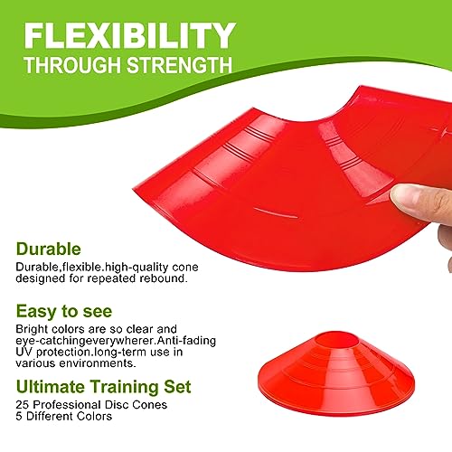 Ashsajkd(Set of 25/50/100 - Agility Soccer Cones with Carry Bag and for ， Football Cones for TrainingFootball, Basketball, Coaching, Agility Cones for Indoor and Outdoor Games - color: E-25 Pack red