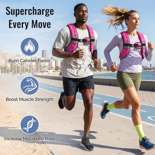 Zeerun Weighted Vest, 6lb/8lb/10lb/12lb/15lb/18lb/20lb/24lb/30lb for Men Women, Reflective Stripe Adjustable Buckle, Comfortable Durable Rucking Vest for Walking Running Strength Training - color: Pink, size: 12 Lb