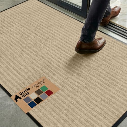 GORILLA GRIP Waterproof Traffic Guard Door Mat, 72x48, Indoor Outdoor Heavy Duty Entryway Mats, Strong Backing Commercial Utility Rugs for Office, Hallway, Garage, Patio, Low Profile Runner Rug, Beige - color: Beige, size: 72" X 48"