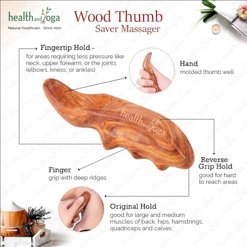 SoulGenie HealthAndYoga™ NatureSooth Handcrafted Wood Thumb Saver Massager - Effective Deep Tissue, Point & Trigger Point Massage for Pain Relief - Skin Friendly and Earth-Friendly Hand Massager Tool