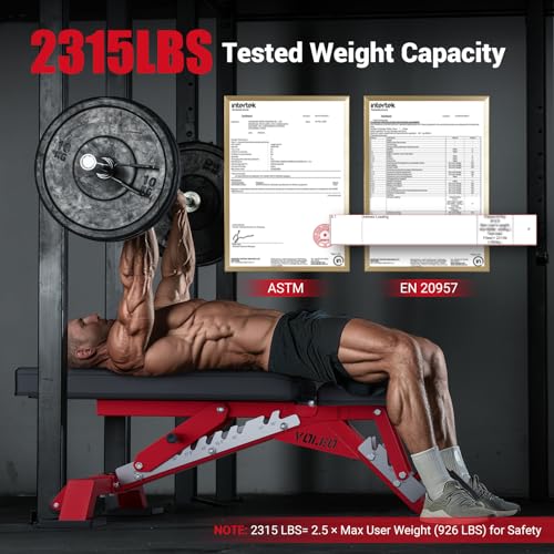 YOLEO Adjustable Weight Bench with Bench Press Stand, Foldable Workout Bench with Extended Head/Elbow Pad(for Users up to 7') - color: Red2