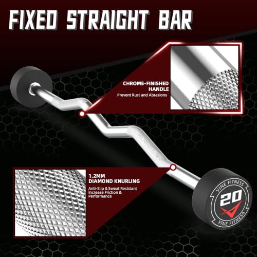 Rubber Coated Fixed Barbell, Pre-Loaded Weights EZ Curl Solid Steel Barbells, Weighted Bar for Weightlifting Exercise, Bodybuilding, Strength Training, Squat Rack & Bench Press - style: 10LB