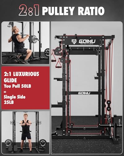 RH01 Power Cage Rack, 2000LBS Squat Rack with with Cable Crossover System&LAT Pull Down System, Multi-Function Workout Cage for Home&Garage Gym - color: Black, size: RH01 Power Cage