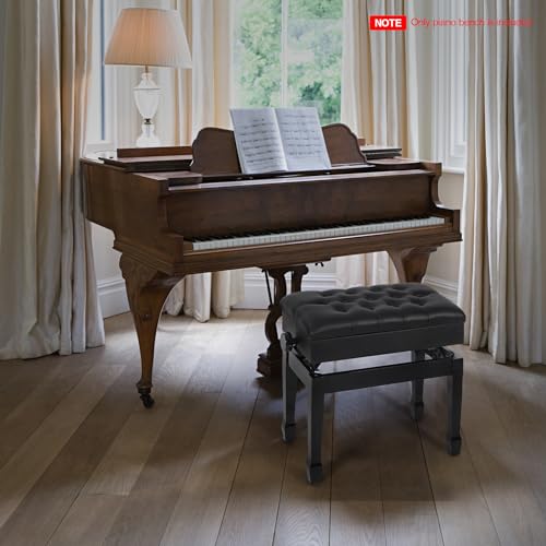 Adjustable Height Piano Bench with Storage, Heavy Duty Wooden Piano Stool Keyboard Bench with PU Leather Cushion, Black - color: Black Matte