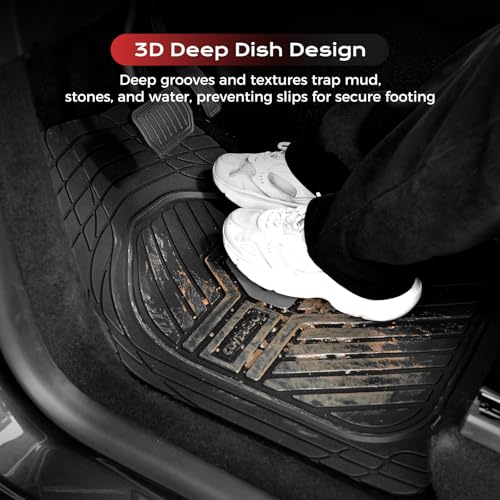 Coverado Car Mats Full Set, Heavy Duty Rubber Floor Mats for Cars, Deep Dish Design All Weather Waterproof Car Floor Mats, Universal Trim-to-Fit Car Mats for Most Cars Trucks SUV, Black&Gray - color: Black&Gray