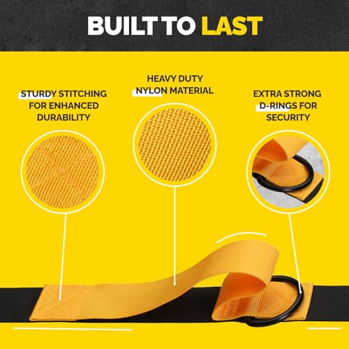 Door Anchor Strap for Resistance Bands with 5 Loops and Metal D-Rings | Fits most doors and resistance bands, 5 anchor points, reinforced nylon, tool-free setup, full-body workout versatility - color: Yellow Door Strap