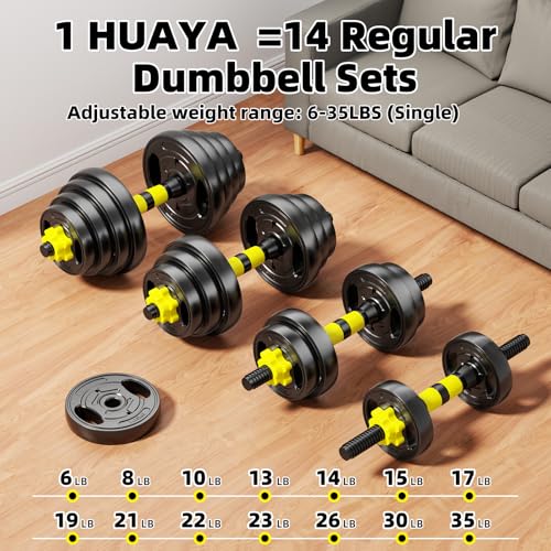Adjustable Dumbbell Set, 10-90lbs Free Weights with Connector – 4 in 1 Dumbbells, Barbell, Kettlebell & Push Up Stand, Adjustable Weights Set for Home Gym Fitness Equipment for Men & Women - color: Yellow 70lbs (35lbs*2)